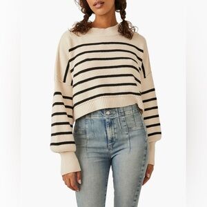 NWT Free People Easy Street Stripe Rib Crop Sweater